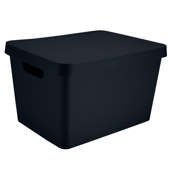 Simplify Storage Tote W/ Lid, 10-7/8 in L x 14-9/16 in W x 10-7/8 in H, Gray, Plastic 25925-CHARCOAL - main